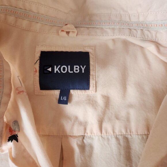 Kolby Men's Short Sleeve Button-Up Shirt – Size L – Peach Tropical Print - Picture 2 of 6